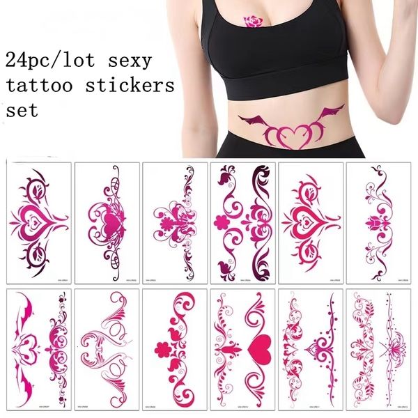 Tatuaggi temporanei 24pcLot Adesivi tatuaggio sexy Falso per donna Impermeabile Moda Body Art Faux Tatouage Pour Femme Kit Tatuajes 230621