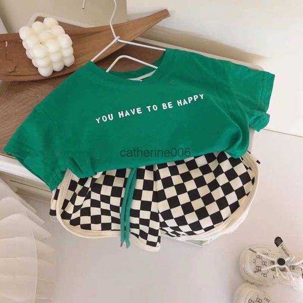 Abbigliamento estivo per bambini lettera per bambini manica corta pantaloncini larghi set in due pezzi 0-6 anni tuta sportiva per ragazzi e ragazze L230625