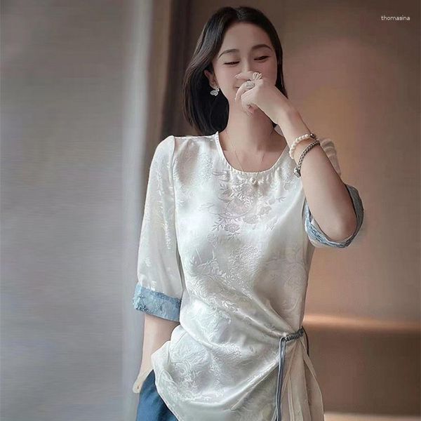 Roupas étnicas 2023 Estilo Chinês Feminino Blusa Hanfu Tangsuits Top Elegante Melhorado Oriental Daily Lady Cheongsam