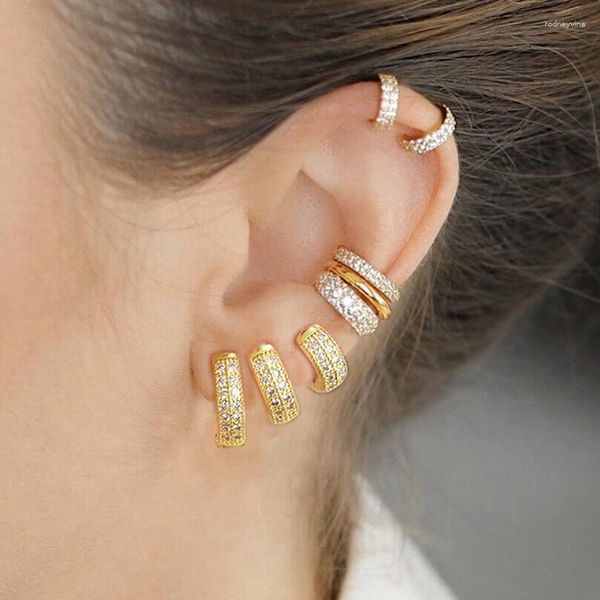 Brincos Stud 2PC Fashion Gold Silver Color Cristal Zircônia Piercing Para Mulheres Pequeno Círculo Pingente Ear Studs Brinco Jóias Coreanas