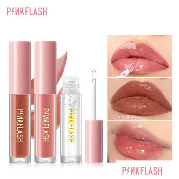 Lipgloss Pinkflash Crystal Jelly Plumper Oil Glänzende klare flüssige Lippenstifte Feuchtigkeitsspendende Frauen Make-up Lippen Tönung Balsam Kosmetik Drop D Dh9Pw
