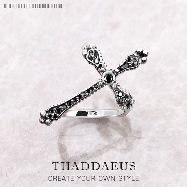 Anel solitário realeza cruz pedras pretas anel vitoriano joalheria fina para mulheres primavera presente vintage em prata esterlina 925 230621