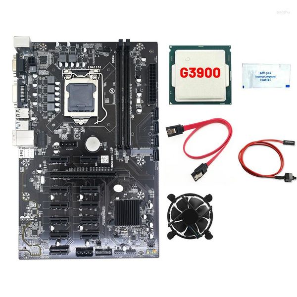 Anakartlar B250B 12P BTC Madencilik Anakart G3900 CPU Fan Termal Gres Kablosu SATA 12PCIE LGA1151 DDR4 Yuvası MSATA