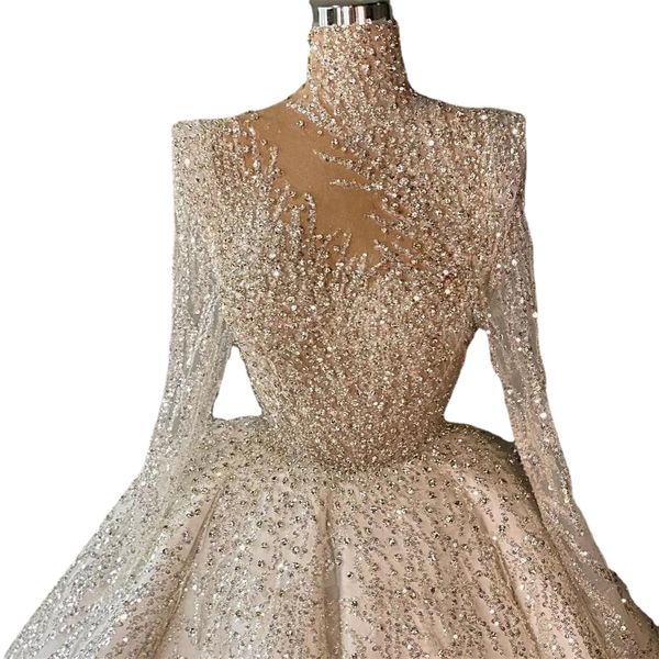 Sparkle Vintage Brautkleider Bling Langarm muslimische Brautkleider Mode Spitze Pailletten nach Maß Robe de Mariage