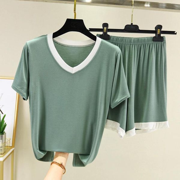 Pijamas de pãezinhos femininos Pijamas Mulheres modal roupas caseiras soltas fora de todas as camisas de camisa tampas calças de duas peças pijamas de duas peças