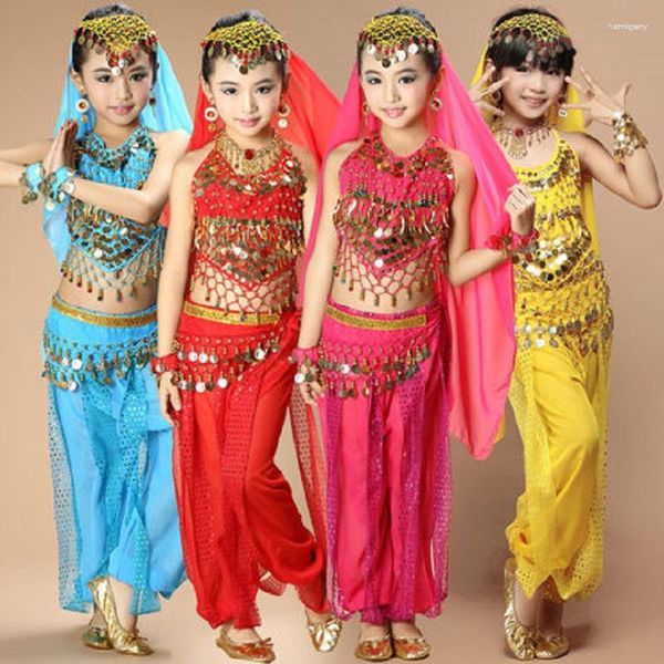 Conjunto de fantasias de dança do ventre para meninas, crianças, roupas de dança do ventre, vestidos de dança do ventre, roupas de bollywood para crianças