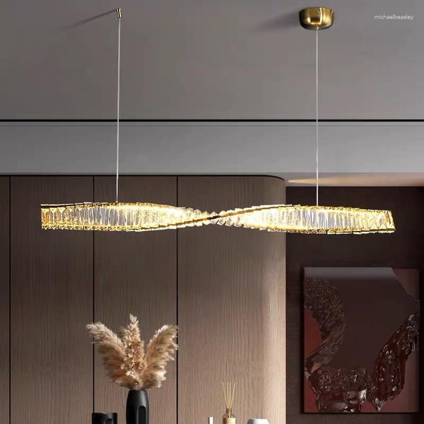 Lustres Modernos Ouro Sala de jantar Lustre de cristal El Bar Quarto Longo Living Lâmpadas decorativas Café LED