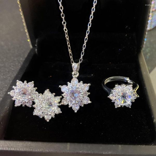 Серьги ожерелья установить модную классическую ослепительное кольцо подсолнечника для женщин свадебной обручальное обручальное подарка циркона подарок
