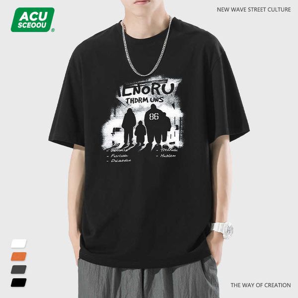 ACU Men's Wear | T-shirt masculina de manga curta americana de verão nova de seda gelada solta moda de marca camiseta de alta qualidade