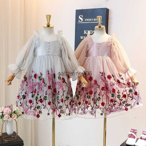 Симпатичные платья для девочек весна осень свадьба день рождения детская одежда для вышивки цветочные подростки наряды танцевальная одежда Vestidos L230625