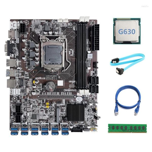 Schede madri Scheda madre mineraria B75 ETH 12 PCIE a USB LGA1155 con CPU G630 DDR3 4 GB 1600 Mhz RAM Cavo SATA Rete RJ45