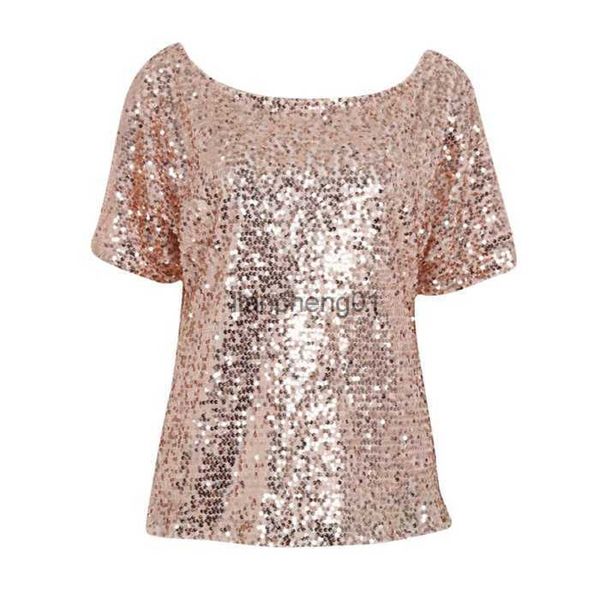 Camicetta da donna con cuciture in paillettes Moda Bling Camicia a maniche a 3/4 Top Camicia estiva taglie forti Abbigliamento donna S-5XL L230619