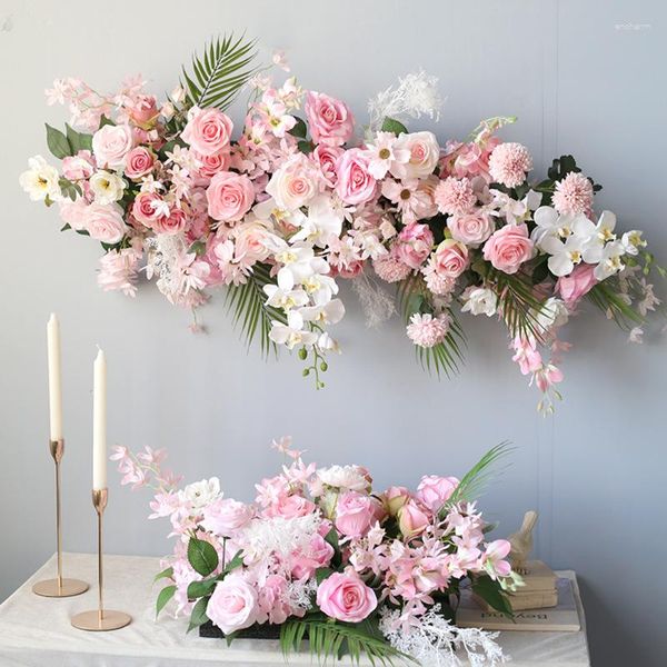 Flores decorativas 50/105 cm grande rosa estrada citada linha de flores arco de casamento artificial pano de fundo mesa floral corda parede janela pendurada decoração