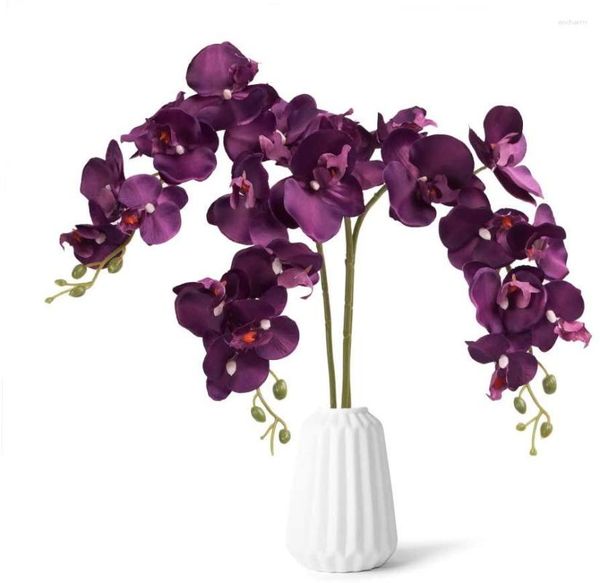 Flores decorativas artificiais Phalaenopsis 3 pçs borboleta orquídea seda sem vaso toque real falso para casamento decoração de casa