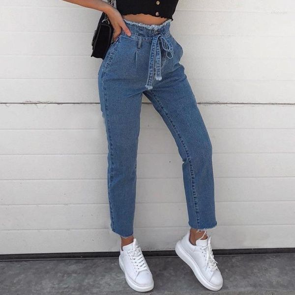 Calça Jeans Feminina Boyfriend Y2k Sexy Slim Lápis 2023 Primavera Cintura Alta Borlas com Cadarço Vingate Calça Jeans Feminina Casual StreetWear