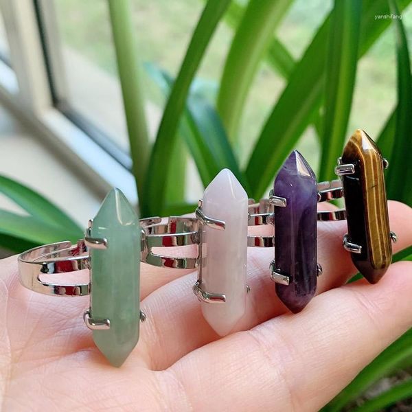 Cluster Rings Healing Crystal For Women Hexagonal Point Natural Stone Amethysts Lapis Opal Pink Finger Redimensionável