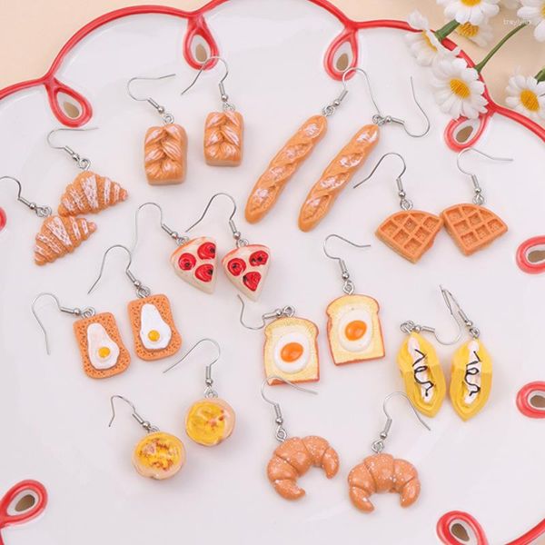 Orecchini a bottone Orecchino da cibo divertente per le donne Goccia in resina Custom Made Cute Girls Eardrop Pane Baguette Biscotti torta Regalo Gioielli Cosplay