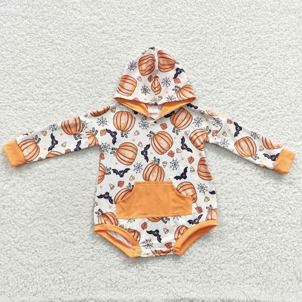 Kız Elbiseler Moda Bebek Kız Erkekler Cadılar Bayramı Balkabağı Hayalet Yarasa Uzun Kollu Onesie Bodysuit Toptan Rts Çocuk Romper