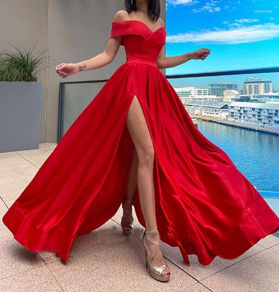 Lässige Kleider, rote Abendkleider, formelles Partykleid für Damen, Sommer, elegant, luxuriös, schulterfrei, lang, schmale Passform