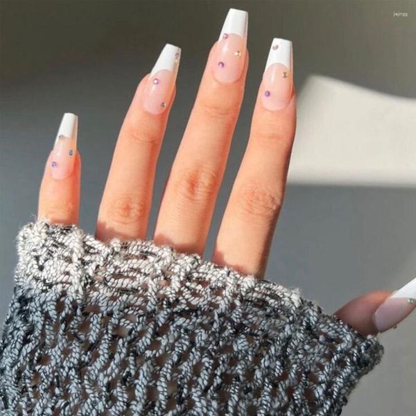 Unhas postiças 24 pçs/caixa Unha francesa Press On Art Wearable Linhas simples Cobertura completa Pontas unhas acabadas