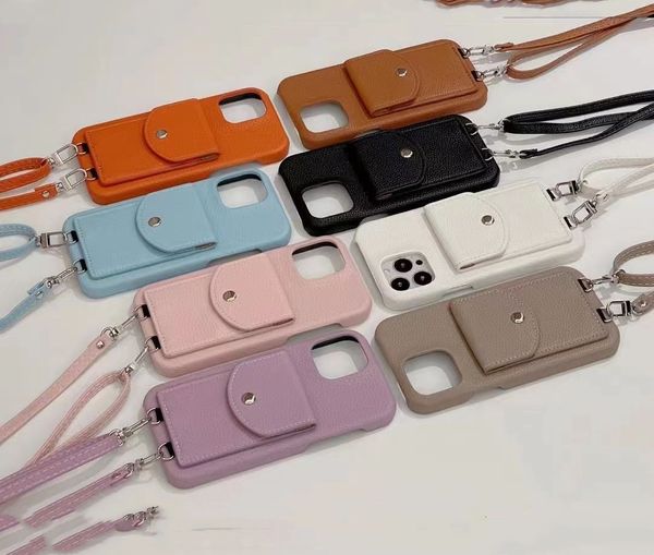 Дизайнерский телефон для iPhone 14 Pro Max 13 Mini 12 Sets 11 Max Plus XS XR X 7 8 6 Plus Card Bag Lanyard Litchi Patter