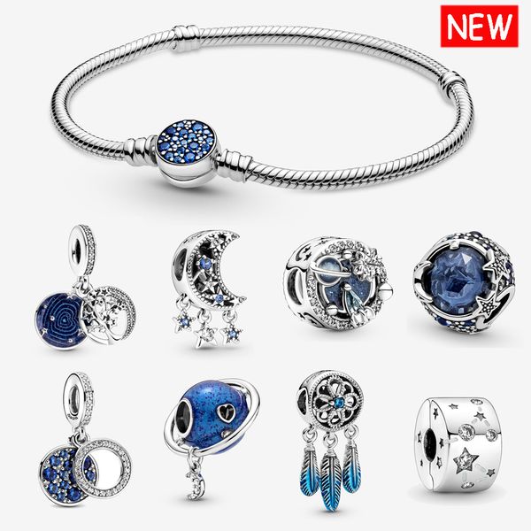 NEUE S925 Silber Farbe Charme Armbänder Blau Galaxy Starry Moon DIY Armband Für Frauen Schmuck Fit Original Pandora Moments Armband großhandel