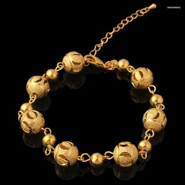 Pulseira de joalheria feminina ouro amarelo 18 K 18 quilates GF REDONDA Pulseira com miçangas Corrente de extensão ajustável de 7,8 polegadas