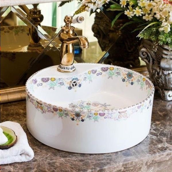 Heißer Verkauf Kunst handgeschnitzt wasit Trommelform Keramik Porzellan Waschbecken Badezimmer Waschbecken hohe Qualität Njhma