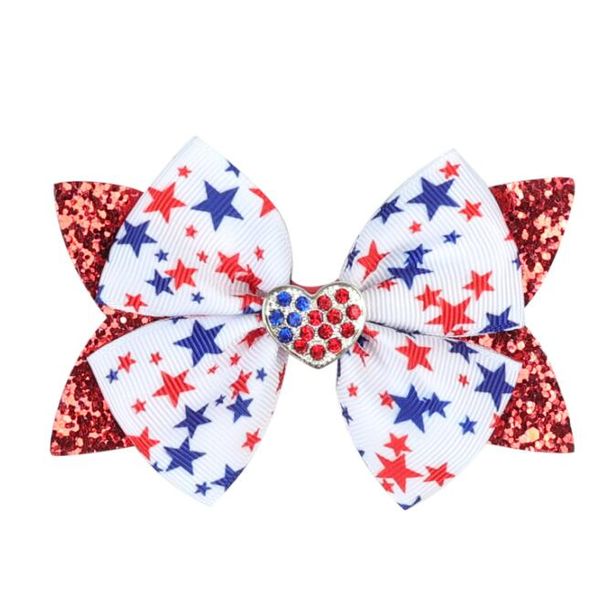 4 luglio Hairpin For Kid Girls Bow hairclip Giorno dell'indipendenza americana Fermaglio per capelli Flag Girl Barrette Accessorio per capelli forcina per capelli Fasce per capelli Nastro Bowknot Copricapo