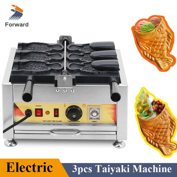 Máquina de Waffle em Forma de Peixe Taiyaki Comercial 110 V 220 V Máquina de Sorvete Taiyaki Boca Aberta para Cone de Peixe