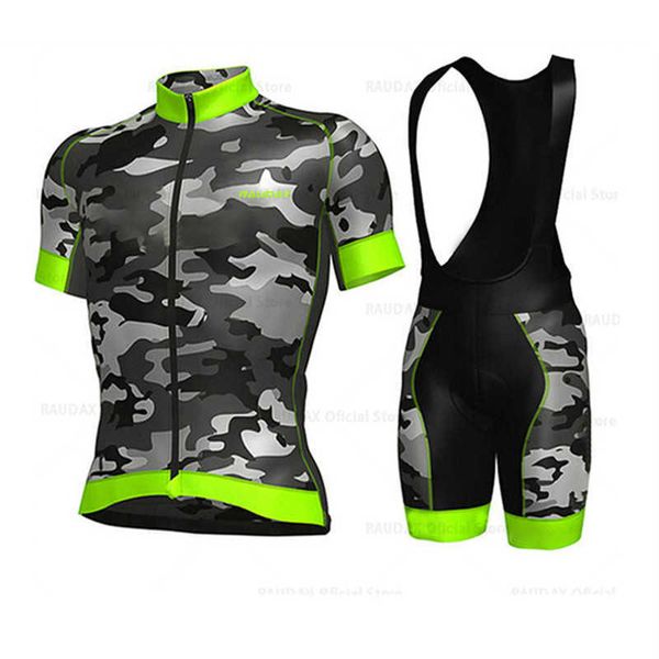 Conjuntos de roupas de ciclismo Roupas de ciclismo 2023 Manga curta Roupas de ciclismo camuflagem Verde Verão Respirável MTB Homens Bib Shorts Ropa CiclismoHKD230625