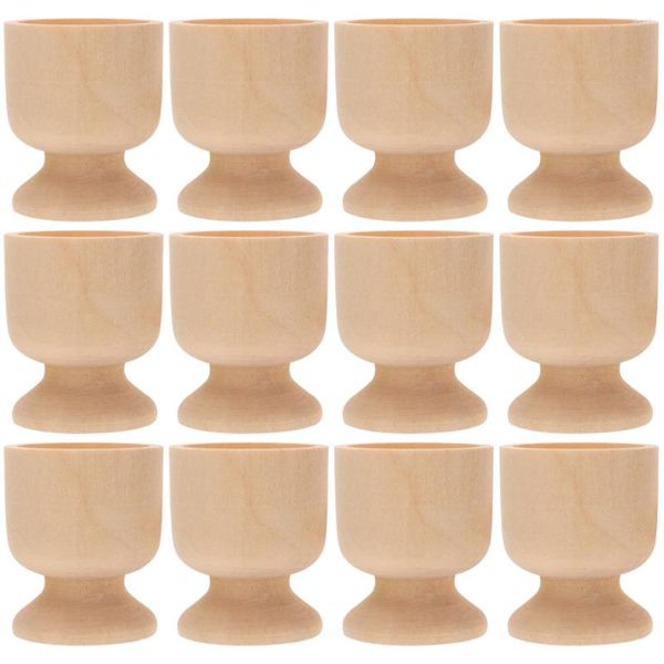 Geschirr-Sets 12 Stück Ostereiertablett Kinder DIY Tasse Kinder Graffiti Halten Holzhalterung Halter Unvollendeter Holzständer Rohling Frühling