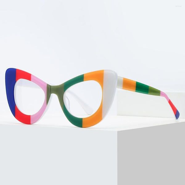 Armações de óculos de sol Fashion Cat Eye Oversize Armação de óculos cheia de acetato colorida fofa feminina retrô Rx capaz óptica