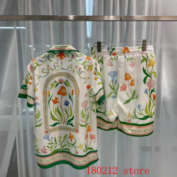 Tute da uomo Lettere colorate CASABLANCA Pantaloncini in rete con stampa floreale multi Set Uomo Donna Tessuto di seta sottile Casual Abito corto da spiaggia Hawaii 230625