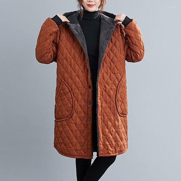 Trench Coats Feminino Casual Algodão Casaco Longo Feminino Retro Plus Veludo Grosso Jaqueta de Inverno com Capuz Étnico Moda Quente Parka Tamanho XL