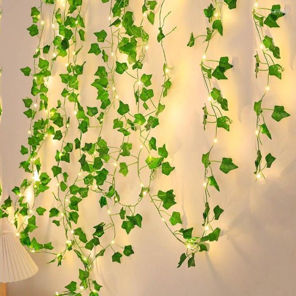 Cordas 20/50/100 LED Folha de hera artificial Corda de luz operada por bateria Bordo verde Fada Decoração de planta falsa Guirlanda de videira