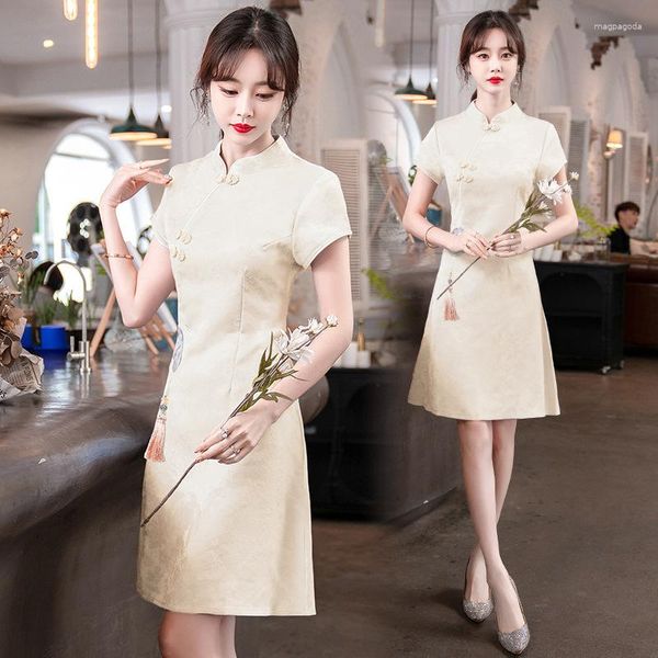 Abbigliamento etnico FZSLCYIYI Ricamo tradizionale cinese Cheongsam Summer Retro manica corta Qipao Dress Women