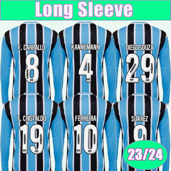 23 24 Gremio Soccer Maglie da uomo SUAREZ FERREIRA GEROMEL KANNEMANN F. CARBALLO F. CRISTALDO DIEGO SOUZA Home Maglie da calcio manica lunga