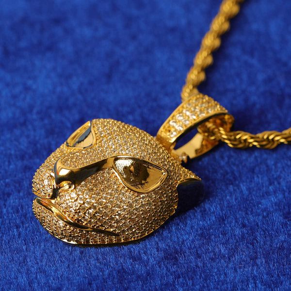 Подвесные ожерелья Bubble Letter Animal Leopard Head Real Gold Rapper Hip Hop Jewelry 230621