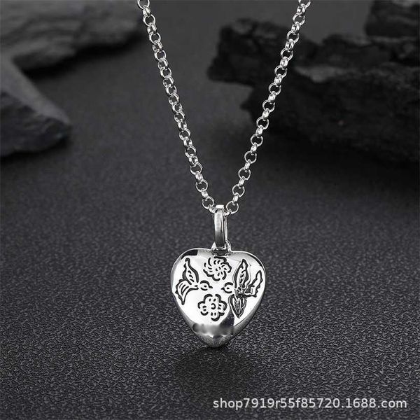 2023 Gujia s925 Sterling Silver Love Fearless Flower and Bird Pendant Versatile Heart Necklace