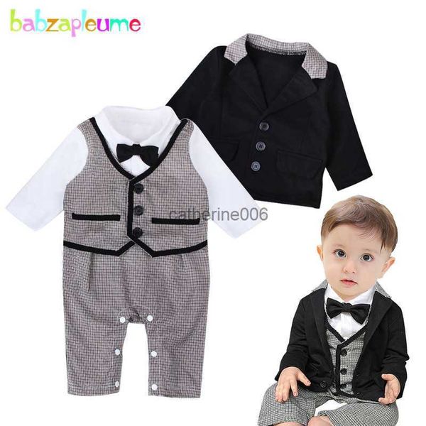 babzapleume Primavera Autunno Baby Wear Infant Boys Set di abbigliamento 1 ° compleanno Abiti da uomo Giacca + pagliaccetti Vestiti appena nati BC1416 L230625