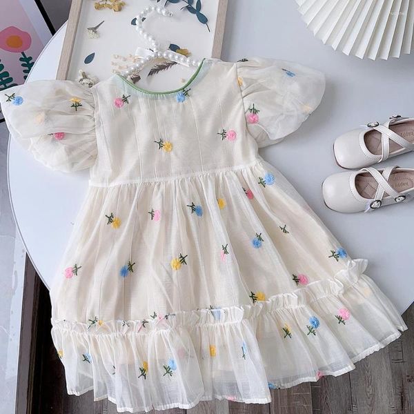 Abiti da ragazza Corea Vestito da estate per ragazze floreali Fiori Ricamo Fiocco grande Bambini Principessa Compleanno Vestiti per bambini Vestidos