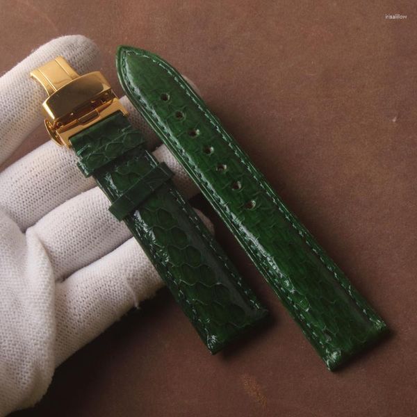 Uhrenarmbänder Echtes Lederarmband 20mm 22mm Grünes, atmungsaktives Armband mit spezieller Kornschlange für Marken Herren Deli22