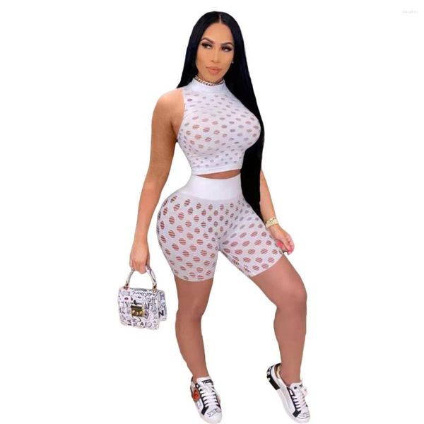 Fatos de treino femininos sexy branco conjunto de duas peças para mulheres shorts roupas femininas festa moda noite decote oco manga longa cropped top calças curtas