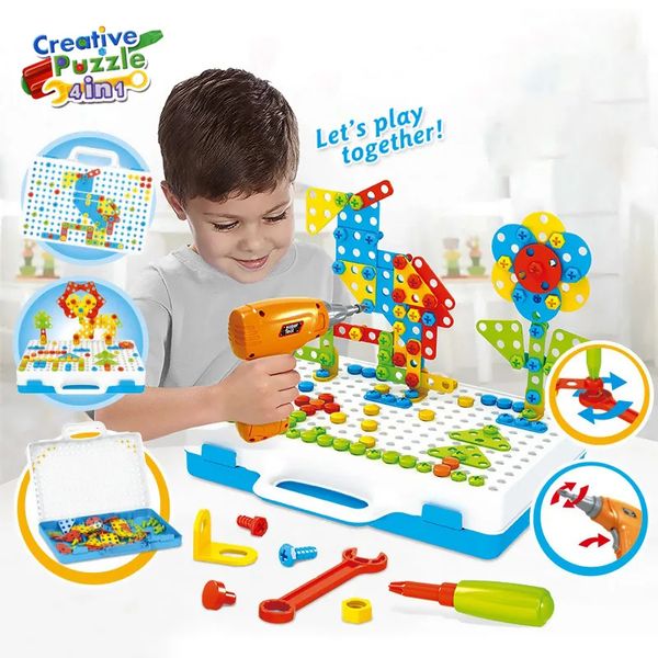 Vite di perforazione Giocattoli creativi di puzzle 3D per bambini Giocattoli di mattoni da costruzione Bambini Set di trapani elettrici fai-da-te Giocattolo educativo per ragazzi