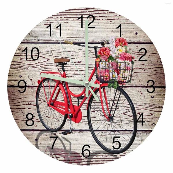 Relojes de pared, proyección de bicicleta, reloj de puntero luminoso de grano de madera, adornos para el hogar, decoración redonda silenciosa para sala de estar y oficina