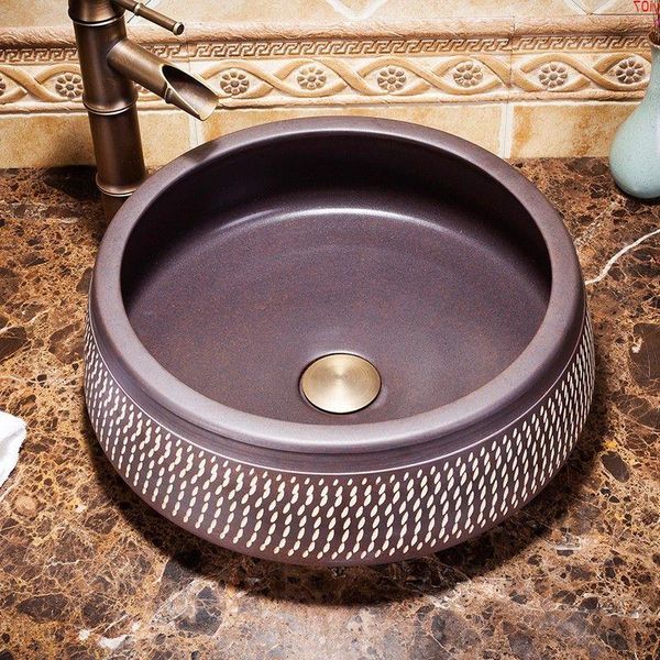 Lavabo in ceramica antico intagliato a mano in Cina per bagno di alta qualità Srnkl