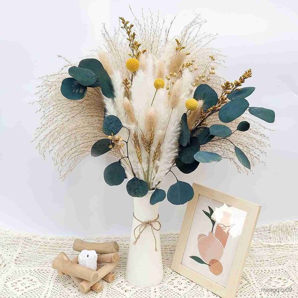 Flores secas decoração de grama natural rabos de coelho de junco eucalipto pomposo para arranjo de decoração de casamento em casa R230626