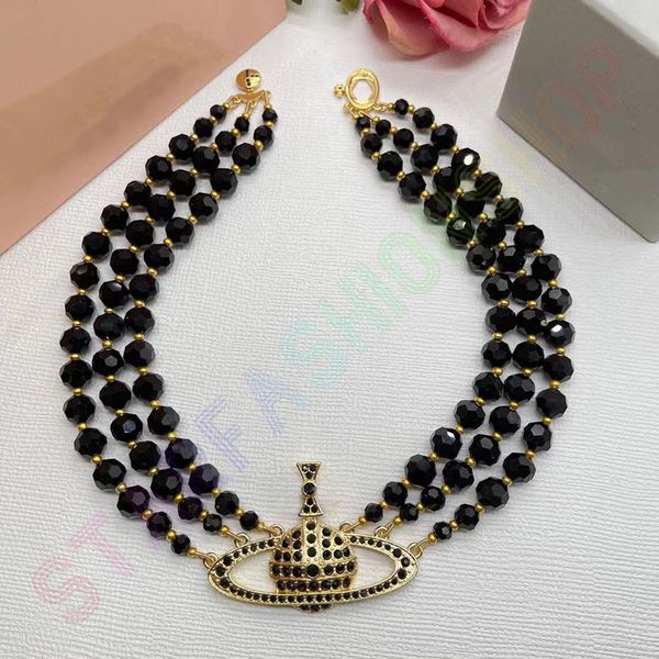 Colar preto novo designer pingente colares de luxo da marca de luxo jóias saturn chargo chargo de metal pérola planeta colar de cadeia cjeweler tendência para mulher moda