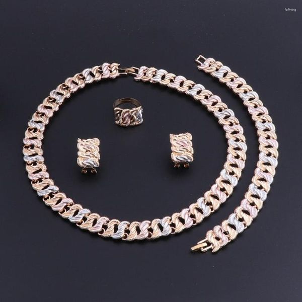Halskette Ohrringe Set OEOEOS Für Frauen Afrikanische Perlen Schmuck Gold Farbe Party Dubai Damen Brautschmuck